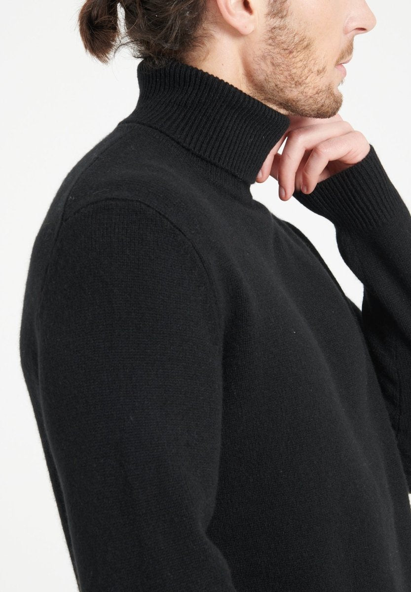 Pull col roulé homme en cachemire 4 fils noir - LUKE 15