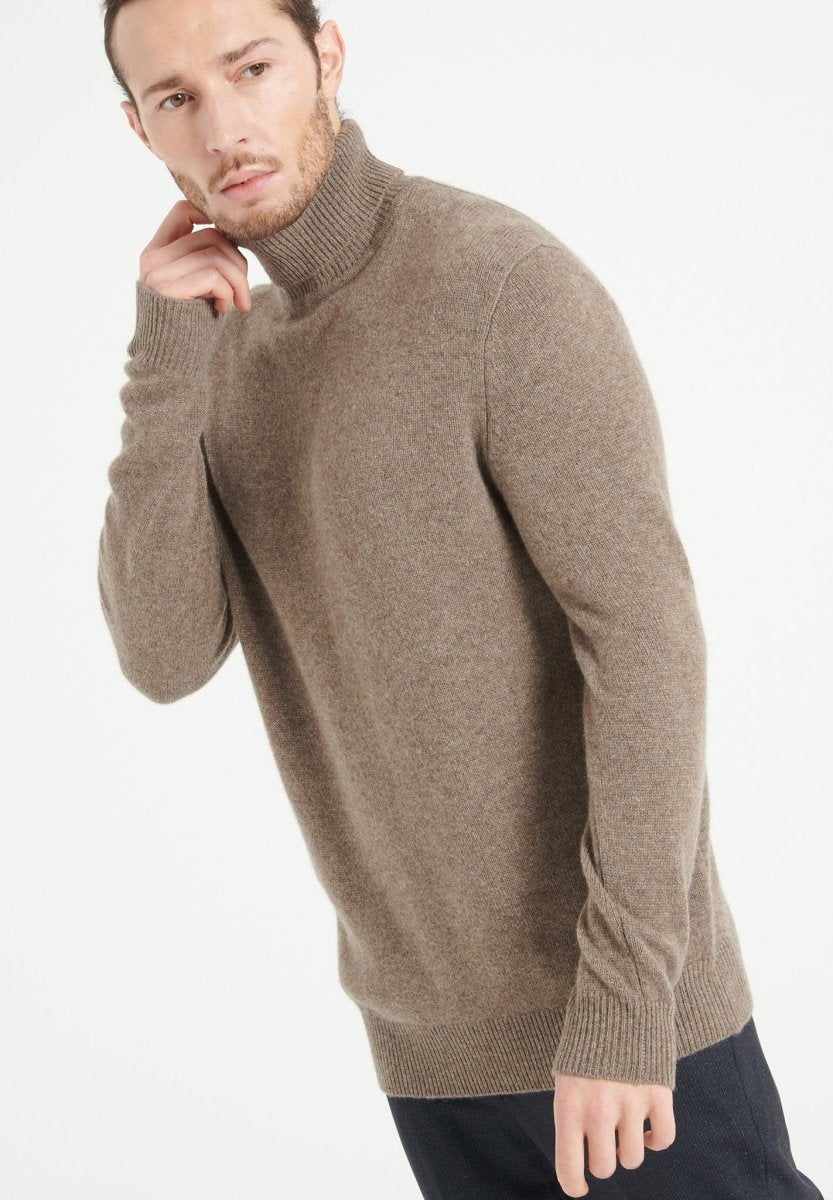 Pull col roulé homme en cachemire 4 fils taupe - LUKE 15
