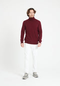 Pull col roulé homme en cachemire rouge bordeaux - LUKE 3