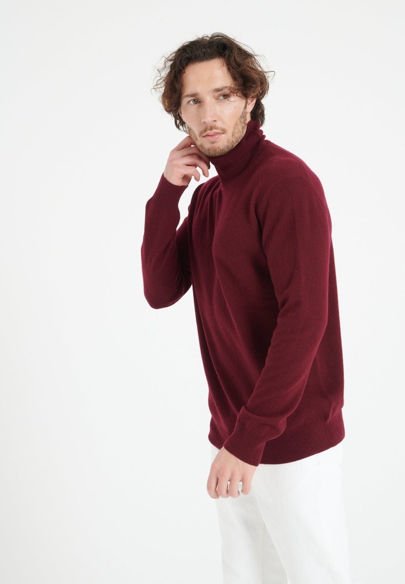 Pull col roulé homme en cachemire rouge bordeaux - LUKE 3