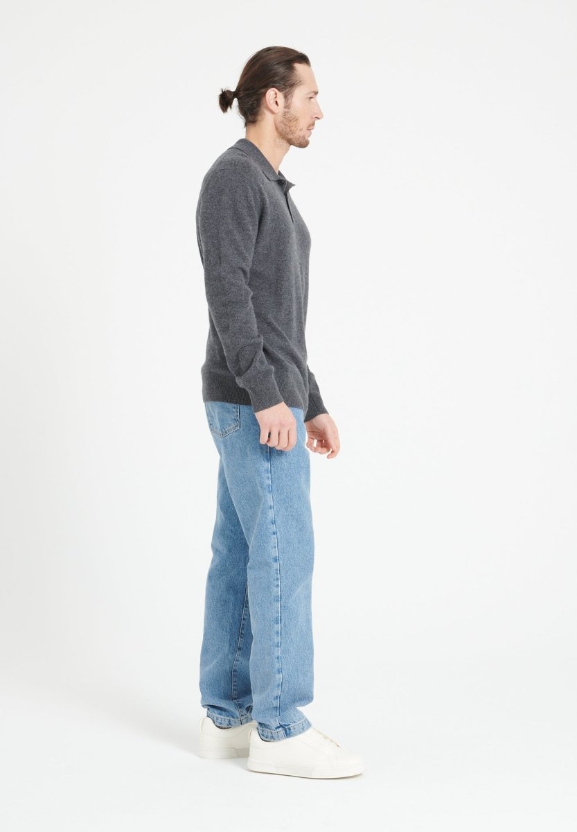 Polo manches longues homme en cachemire gris anthracite - LUKE 5