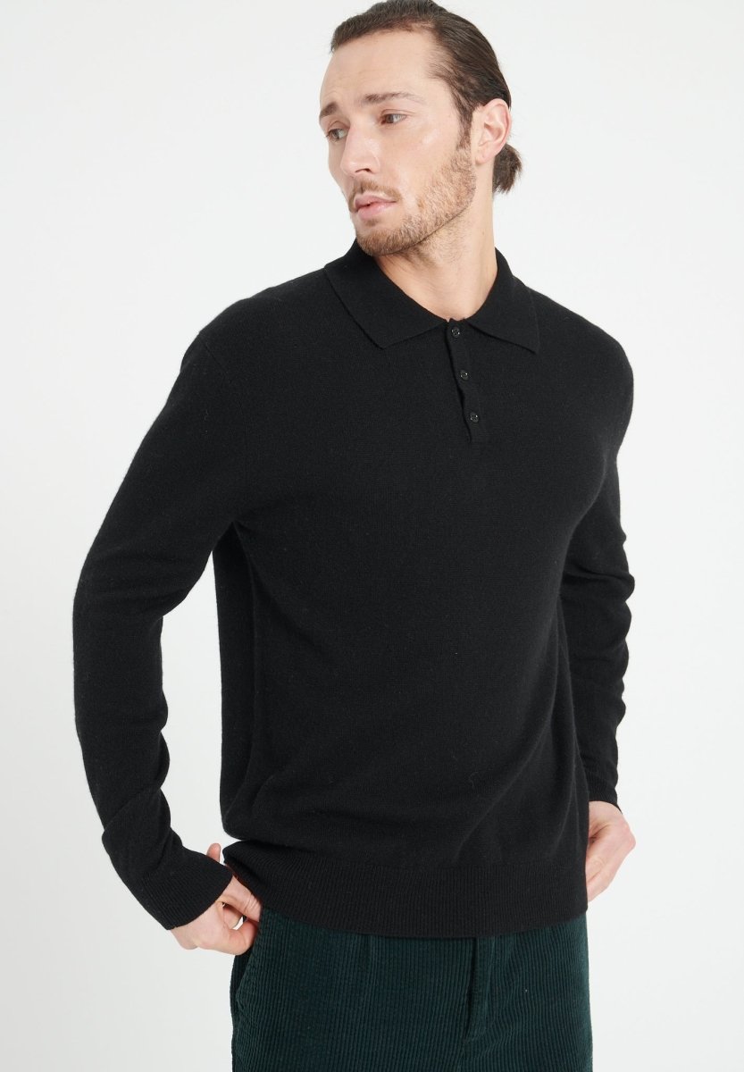 Polo manches longues homme en cachemire noir - LUKE 5