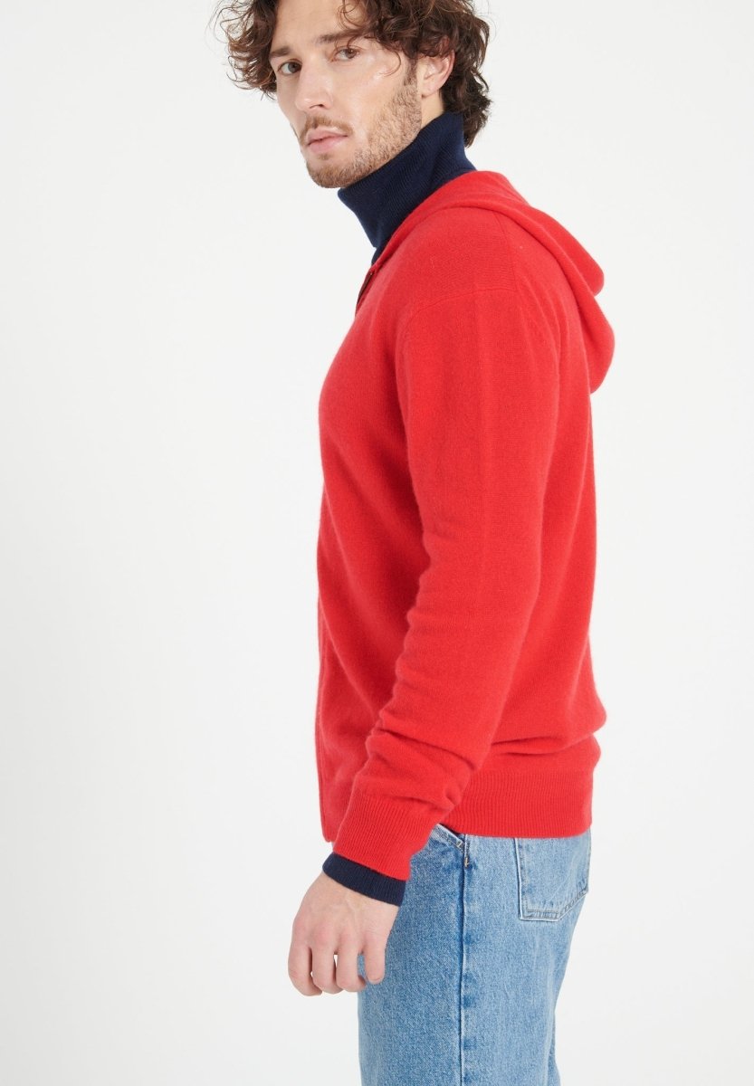 Sweat à capuche zippé homme en cachemire rouge - LUKE 6