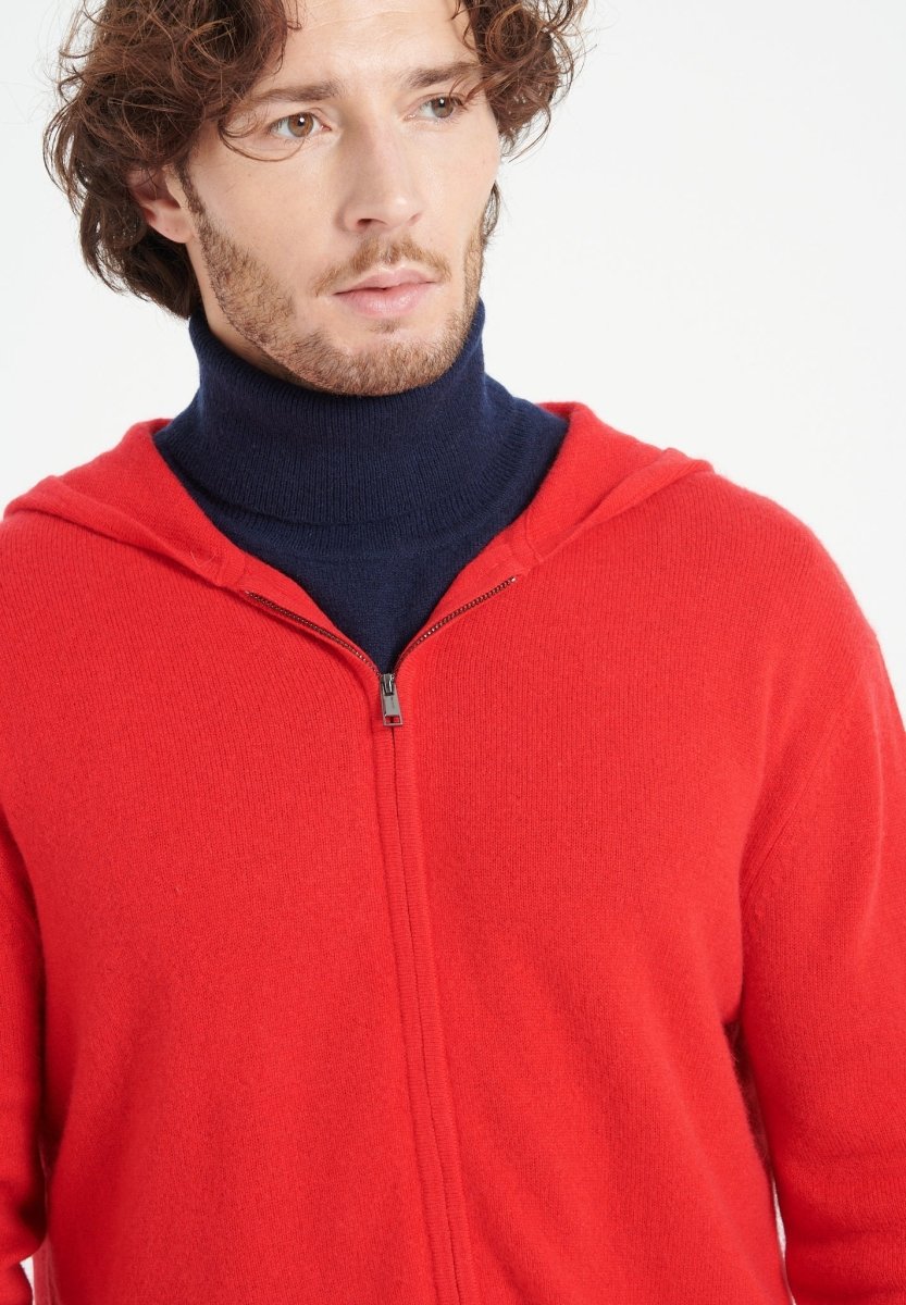 Sweat à capuche zippé homme en cachemire rouge - LUKE 6