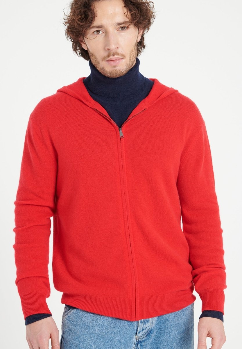 Sweat à capuche zippé homme en cachemire rouge - LUKE 6