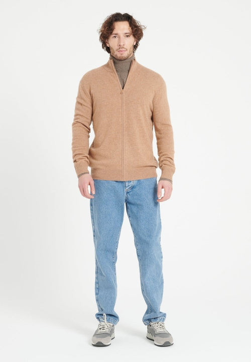 Gilet col montant zippé homme en cachemire camel - LUKE 8