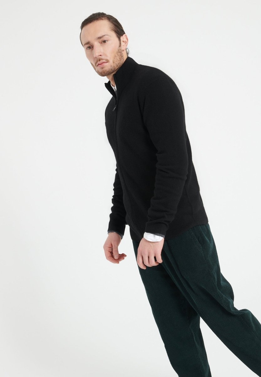 Pull col montant zippé homme en cachemire noir - LUKE 8