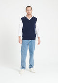 Pull col V sans manches homme en cachemire bleu marine - LUKE 9
