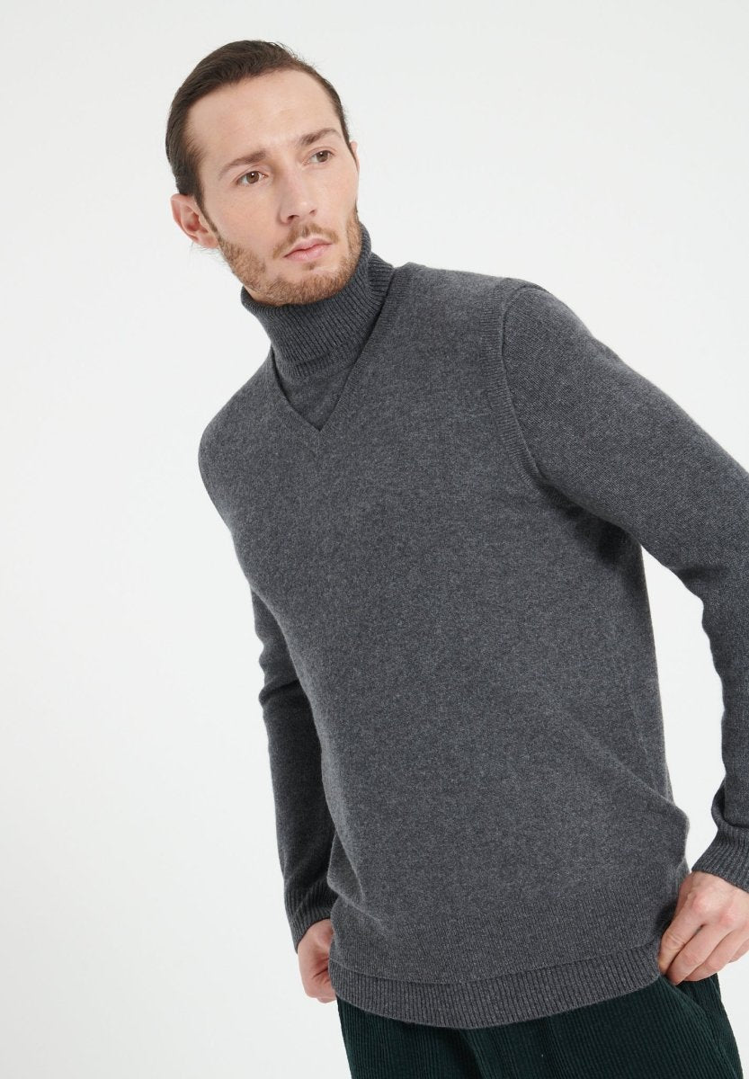 Pull col V sans manches homme en cachemire gris anthracite - LUKE 9
