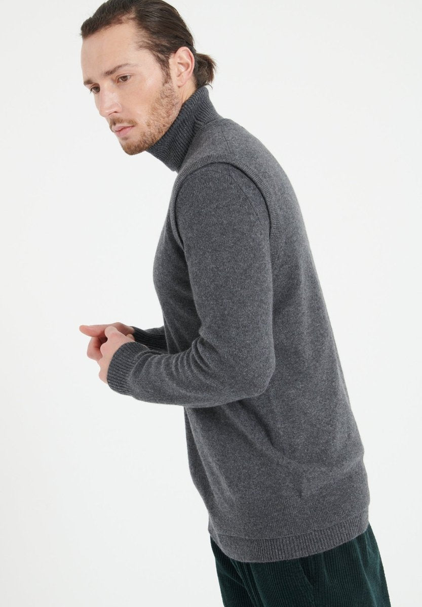Pull col V sans manches homme en cachemire gris anthracite - LUKE 9