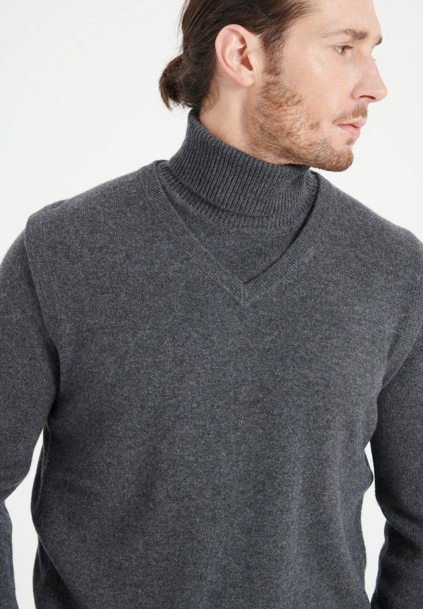 Pull col V sans manches homme en cachemire gris anthracite - LUKE 9