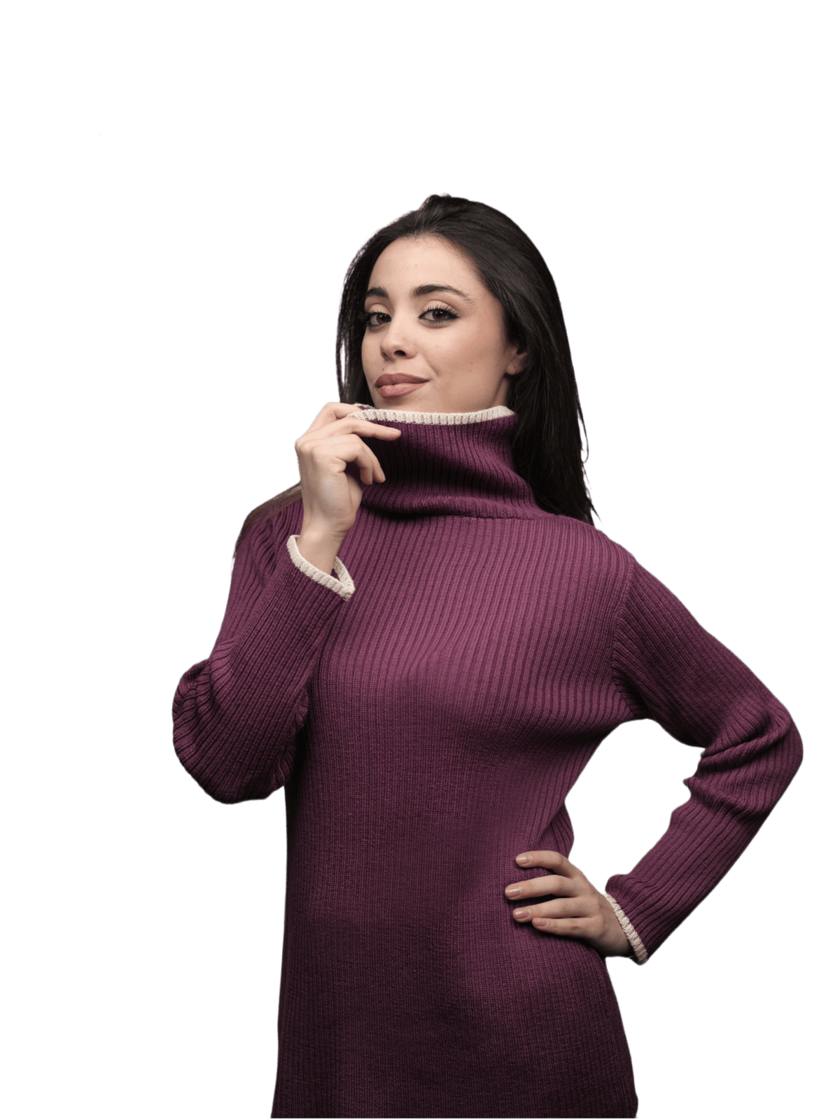 Pull col roulé côtelé femme en laine mérinos extrafine – Lanaioli