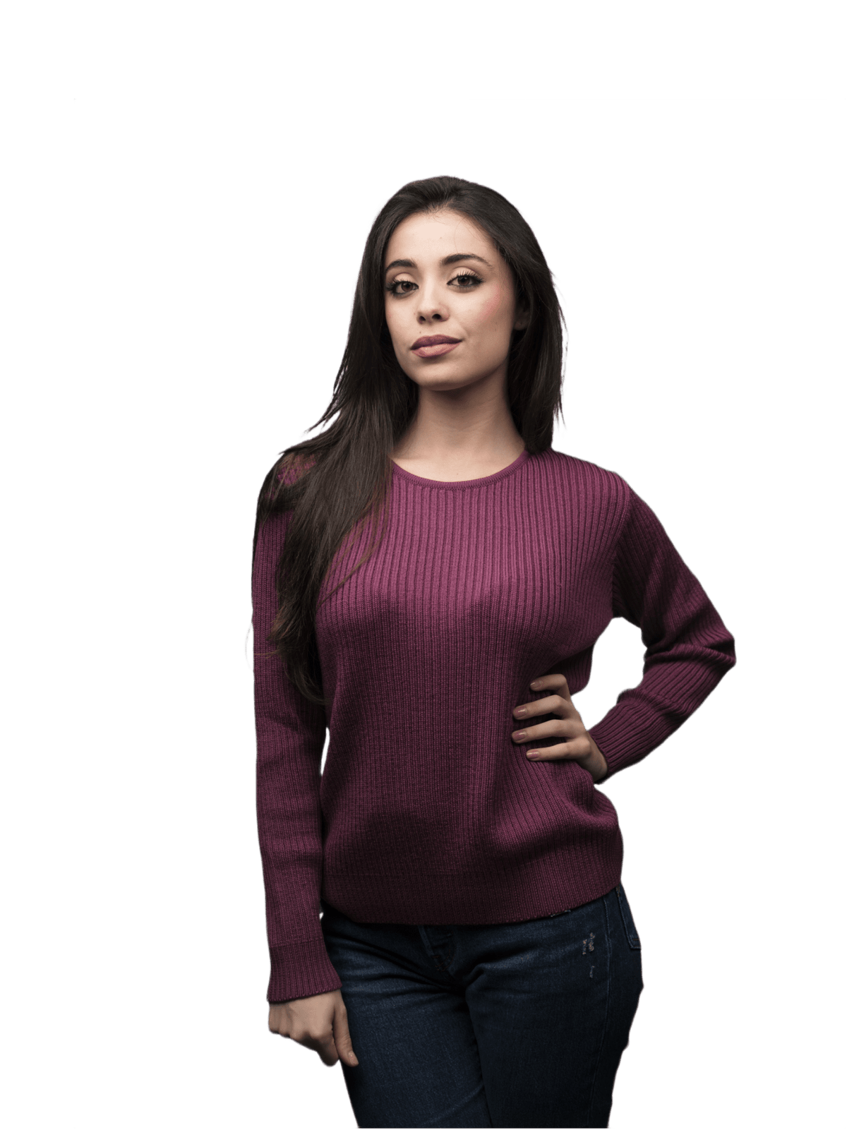 Pull col rond côtelé femme en laine mérinos – modèle fin – Lanaioli