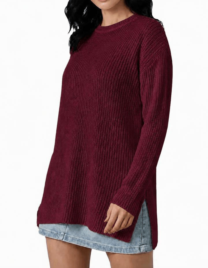 Pull oversize col rond côtelé femme en cachemire recyclé – Lanaioli