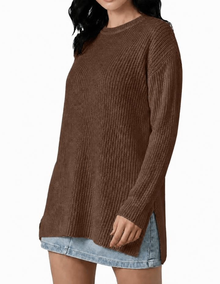 Pull oversize col rond côtelé femme en cachemire recyclé – Lanaioli
