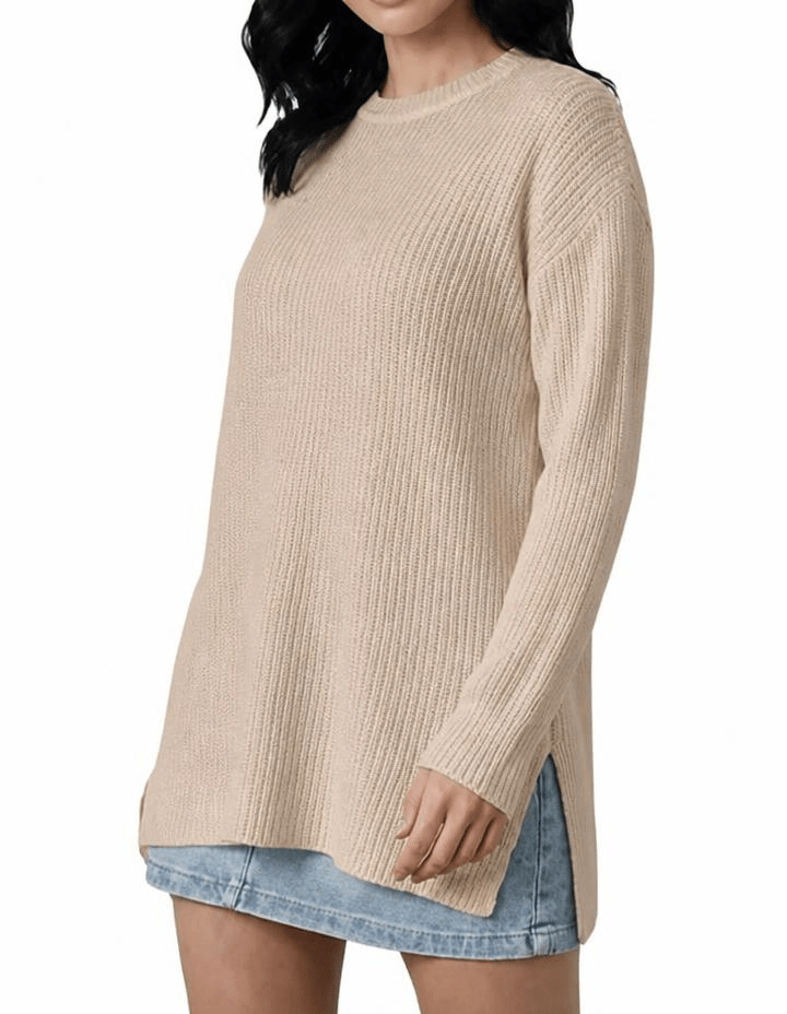 Pull oversize col rond côtelé femme en cachemire recyclé – Lanaioli