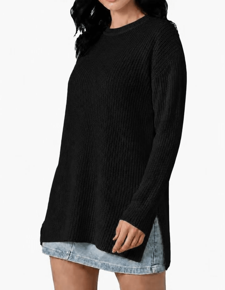 Pull oversize col rond côtelé femme en cachemire recyclé – Lanaioli