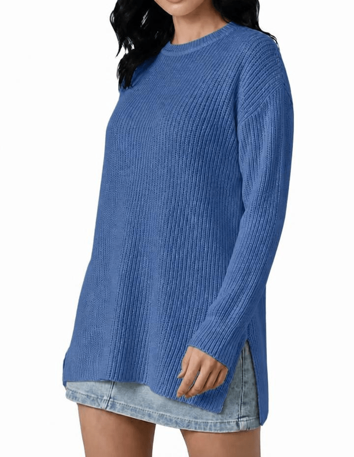 Pull oversize col rond côtelé femme en cachemire recyclé – Lanaioli