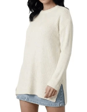 Pull oversize col rond côtelé femme en cachemire recyclé – Lanaioli