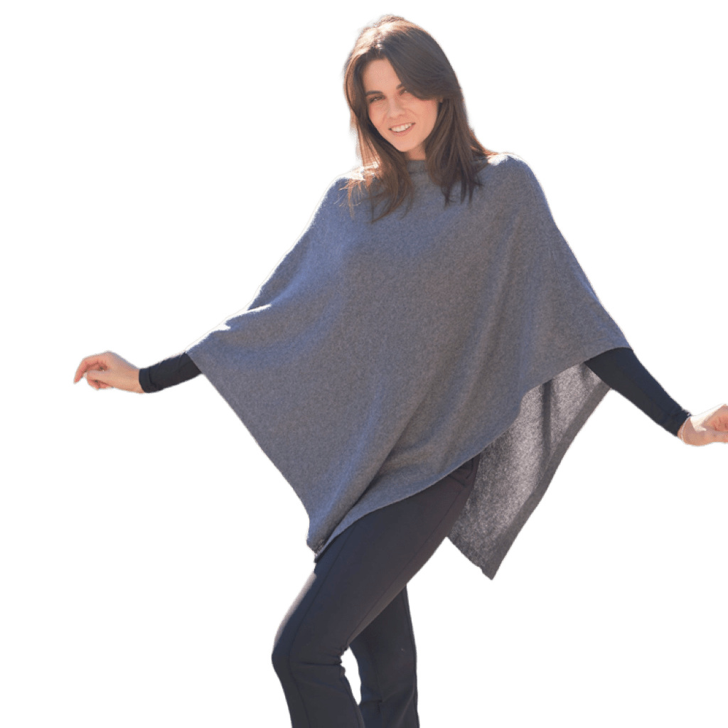 Women's asymmetrical cape in extra-fine merino wool, cashmere and silk