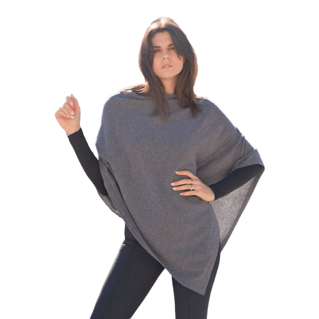 Women's asymmetrical cape in extra-fine merino wool, cashmere and silk