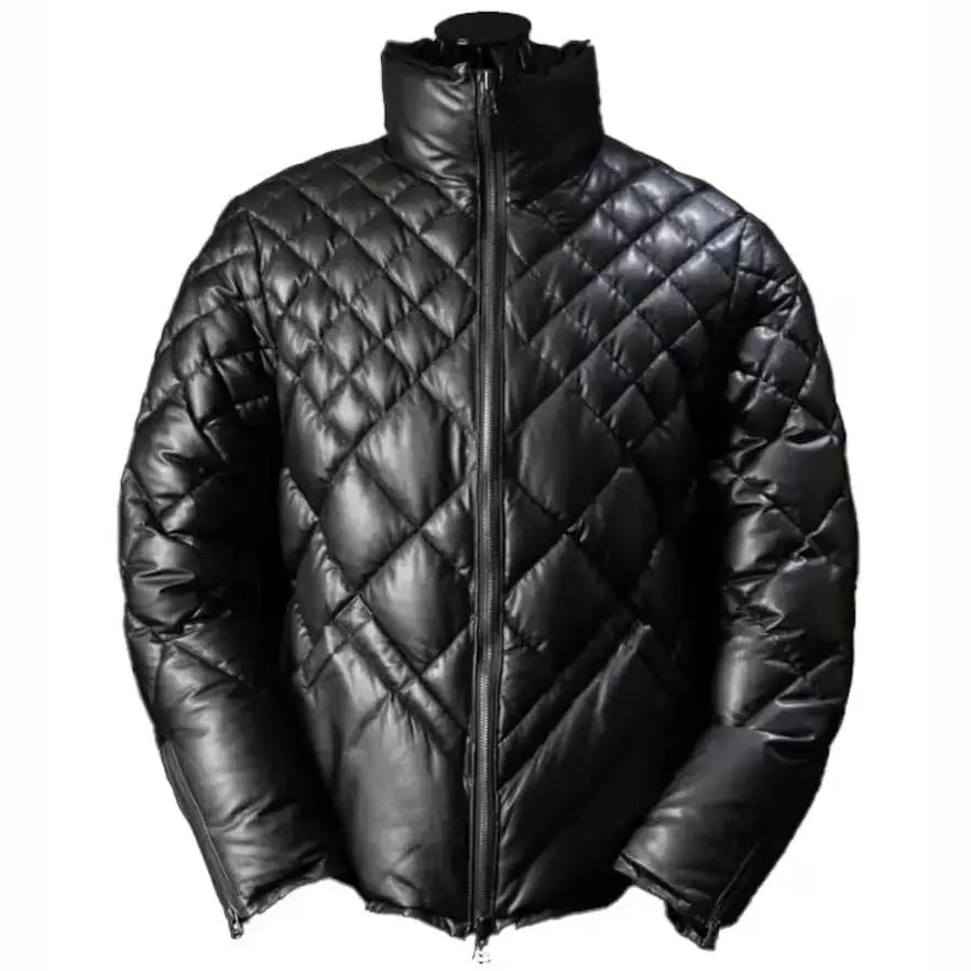 Men’s Black Leather Puffer Jacket – Leather Down Jacket