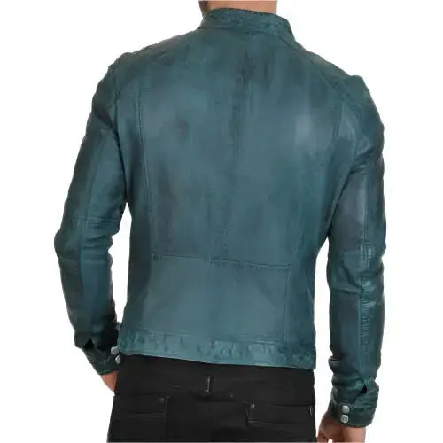 Men's Distressed Cafe Racer Leather Jacket
