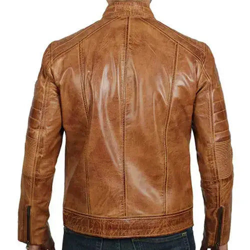 Men’s Tan Brown Cafe Racer Leather Jacket