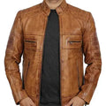 Men’s Tan Brown Cafe Racer Leather Jacket