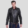 Men’s Premium Buffalo Leather Motorcycle Jacket – Winter Biker Brando