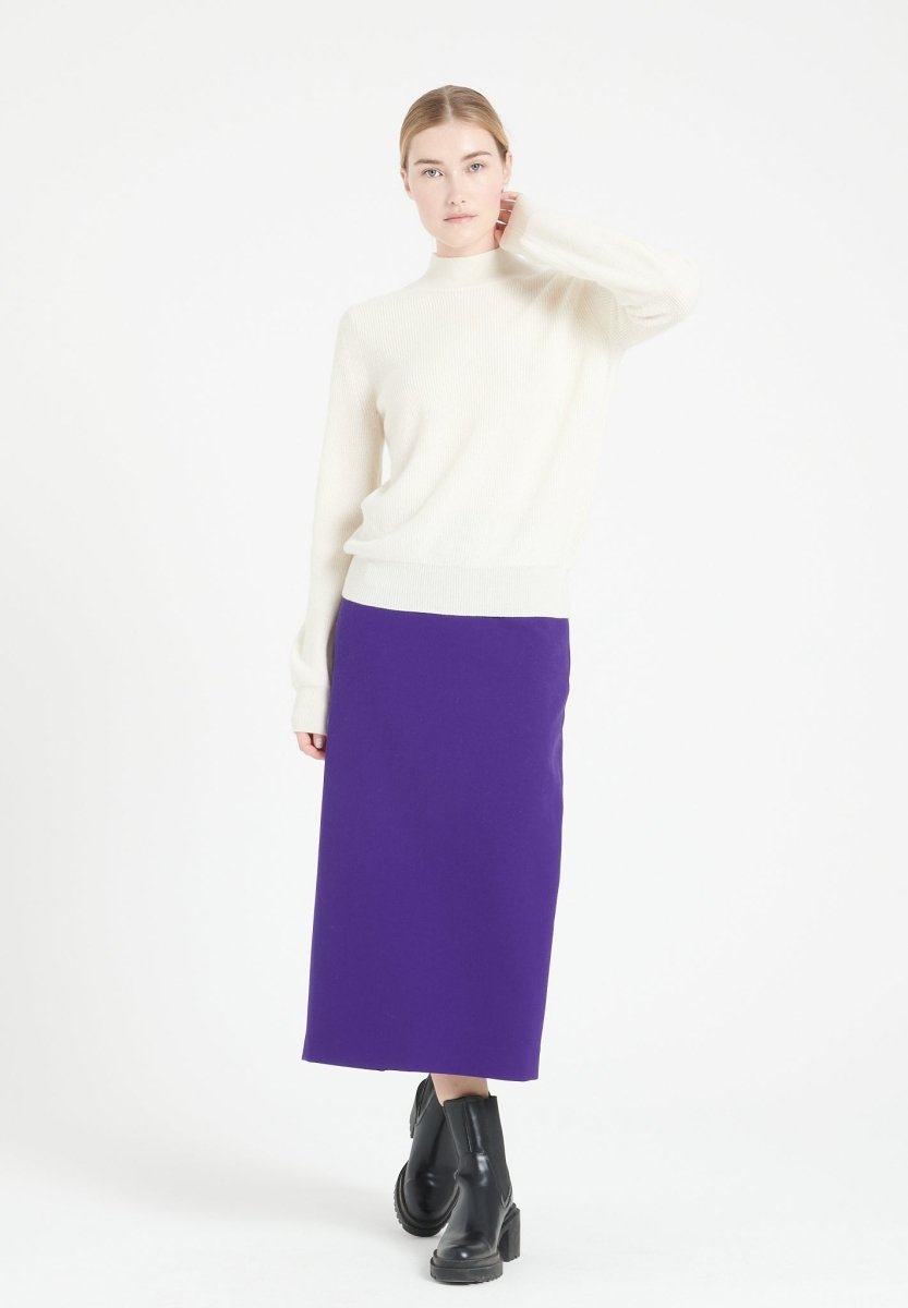 Pull col montant femme en cachemire blanc écru - MIA 1