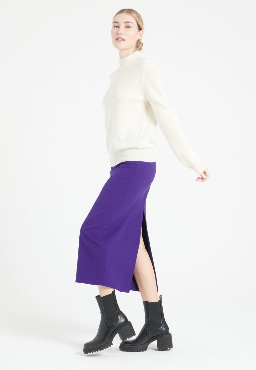 Pull col montant femme en cachemire blanc écru - MIA 1