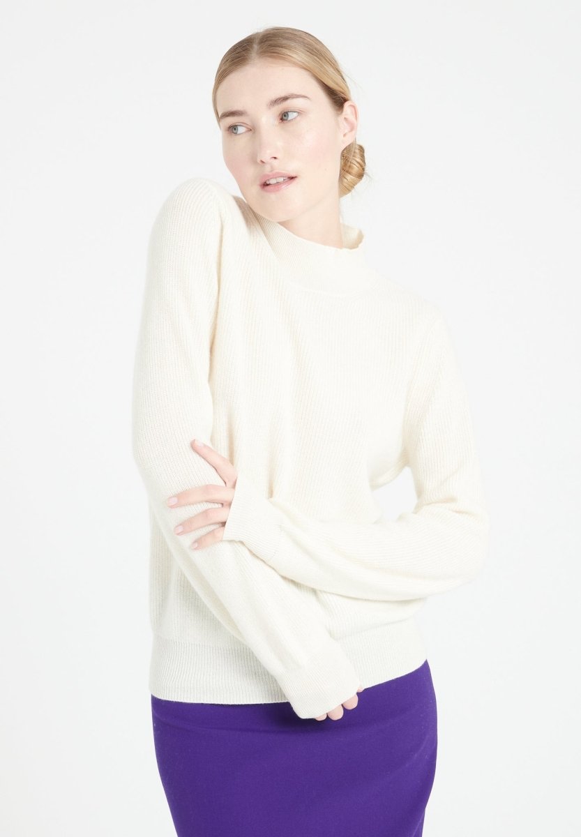 Pull col montant femme en cachemire blanc écru - MIA 1