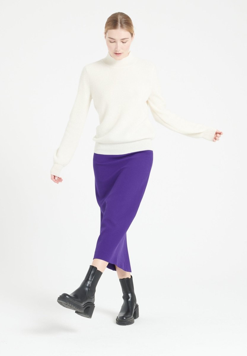 Pull col montant femme en cachemire blanc écru - MIA 1