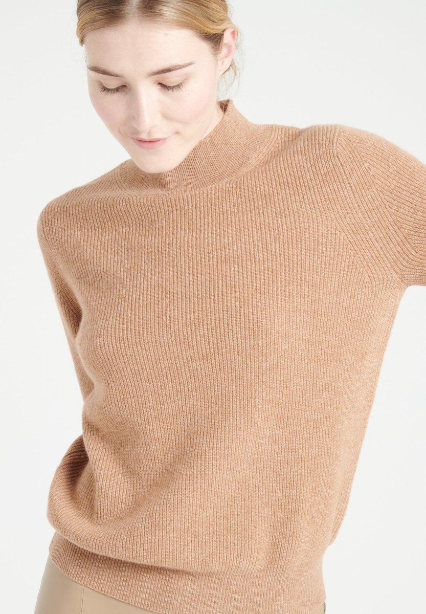 Pull col montant femme en cachemire camel - MIA 1