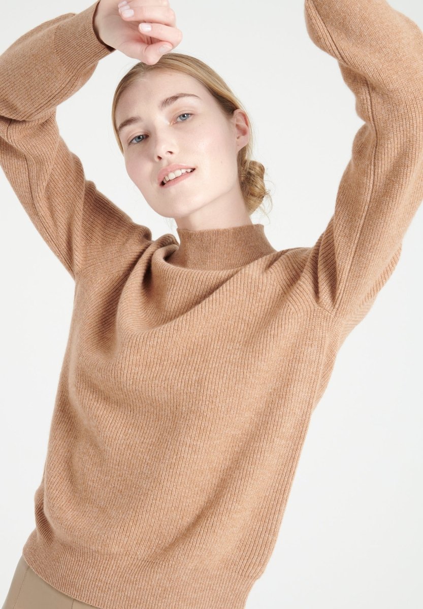 Pull col montant femme en cachemire camel - MIA 1