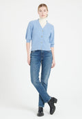 Cardigan col V manches courtes femme en cachemire bleu ciel - MIA 13