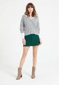 Cardigan col V manches courtes femme en cachemire gris clair - MIA 13