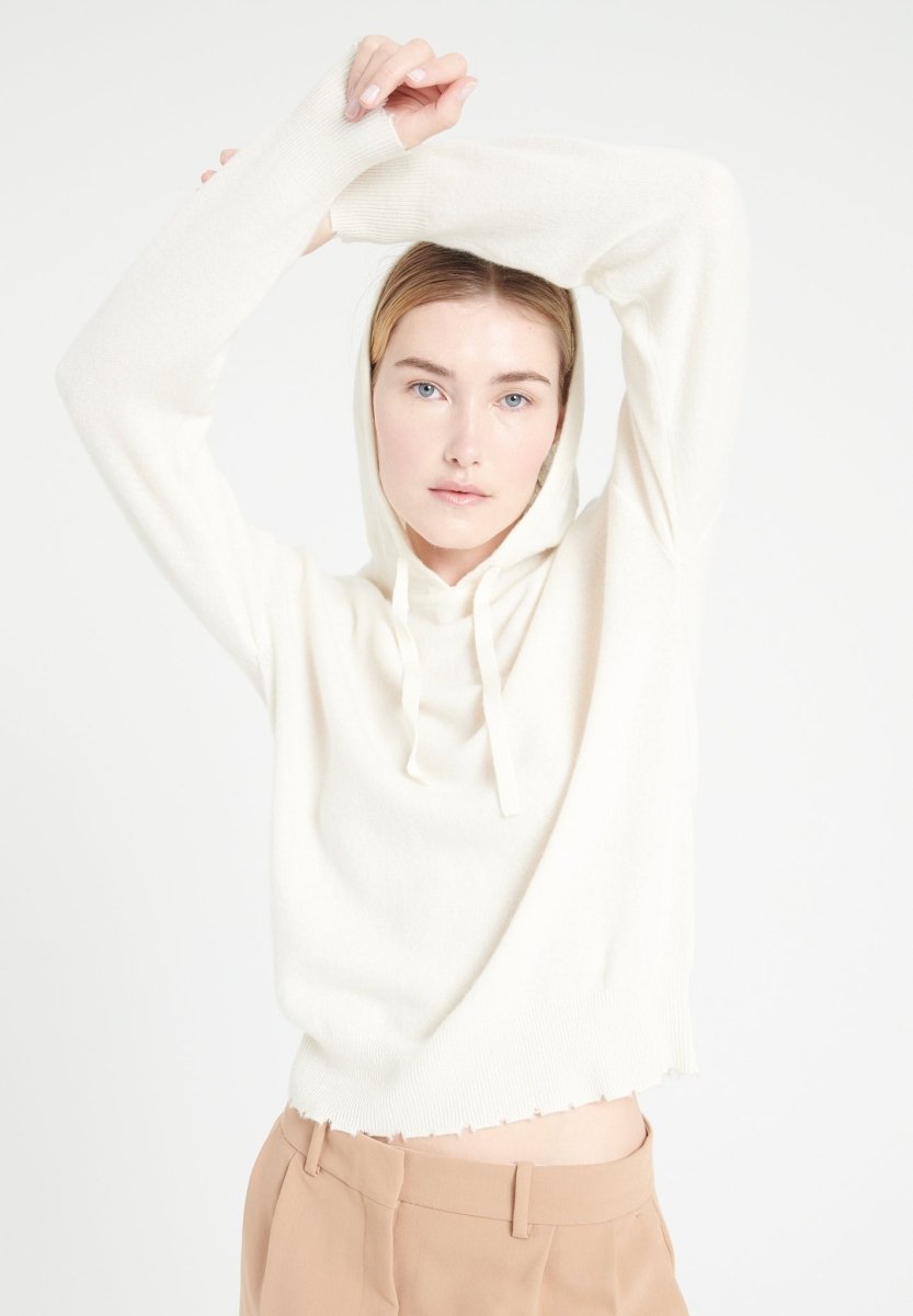 Sweat à capuche femme en cachemire blanc écru - MIA 16