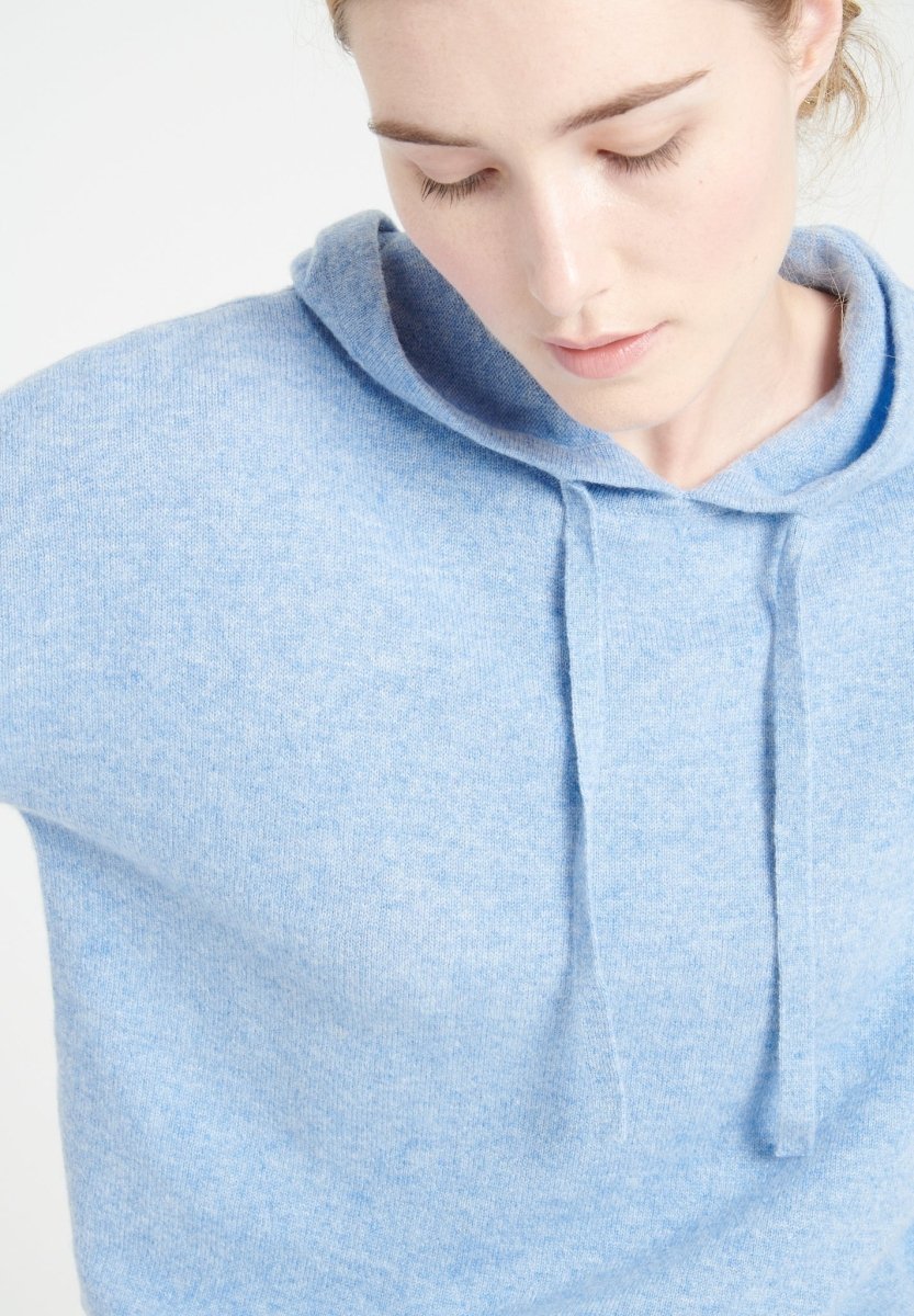 Sweat à capuche femme en cachemire bleu ciel - MIA 16