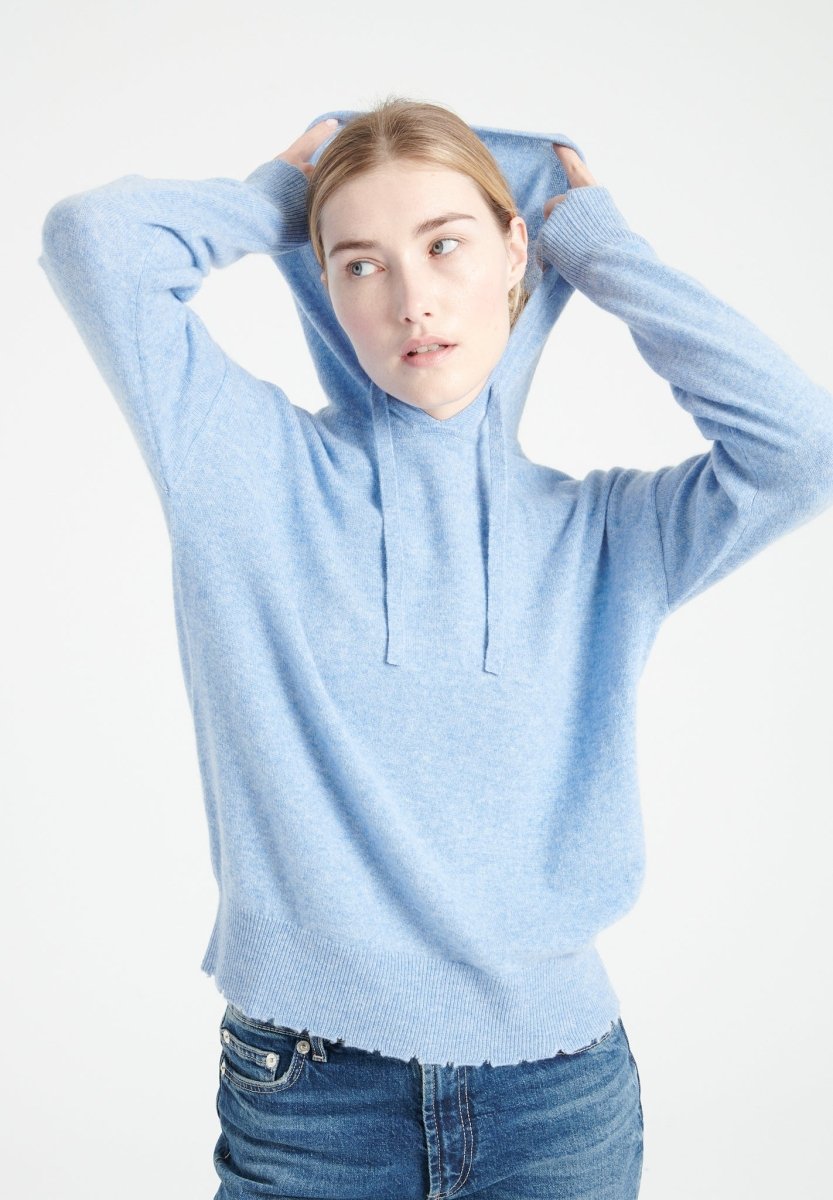 Sweat à capuche femme en cachemire bleu ciel - MIA 16