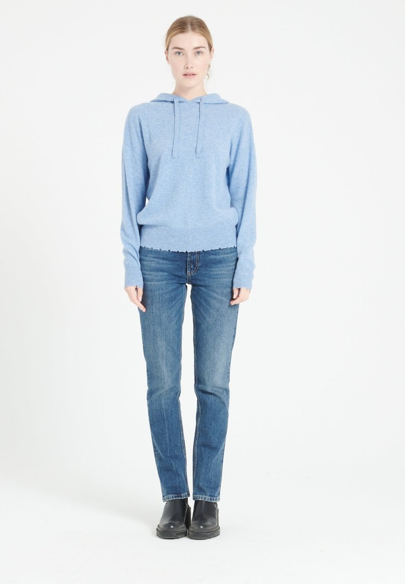 Sweat à capuche femme en cachemire bleu ciel - MIA 16