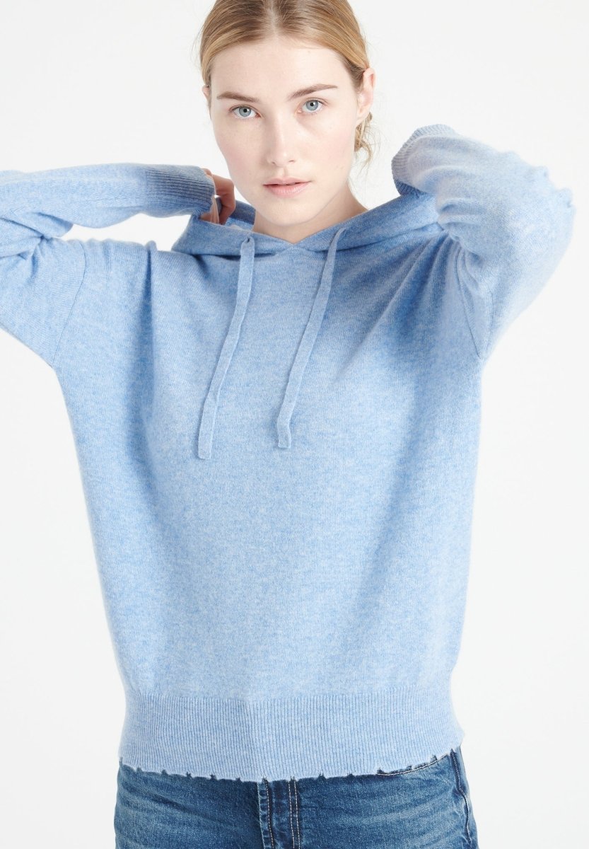 Sweat à capuche femme en cachemire bleu ciel - MIA 16