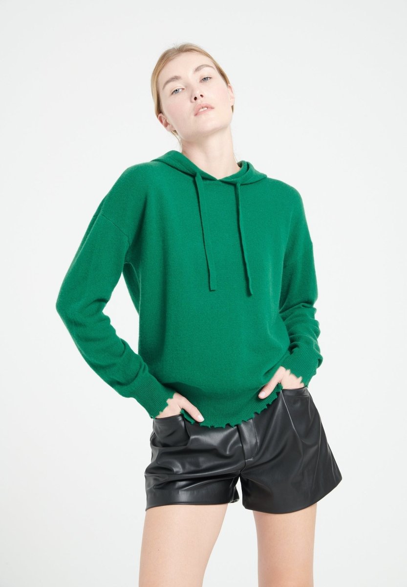 Sweat à capuche femme en cachemire vert émeraude - MIA 16