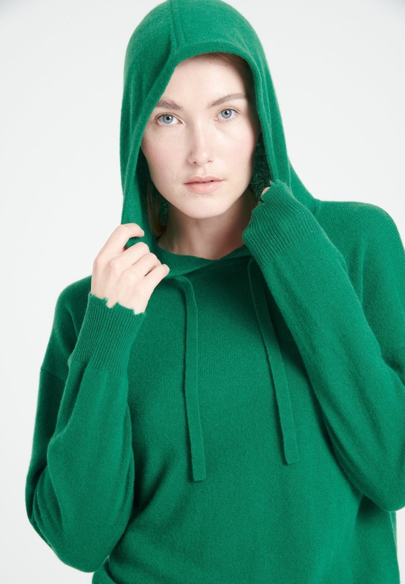Sweat à capuche femme en cachemire vert émeraude - MIA 16