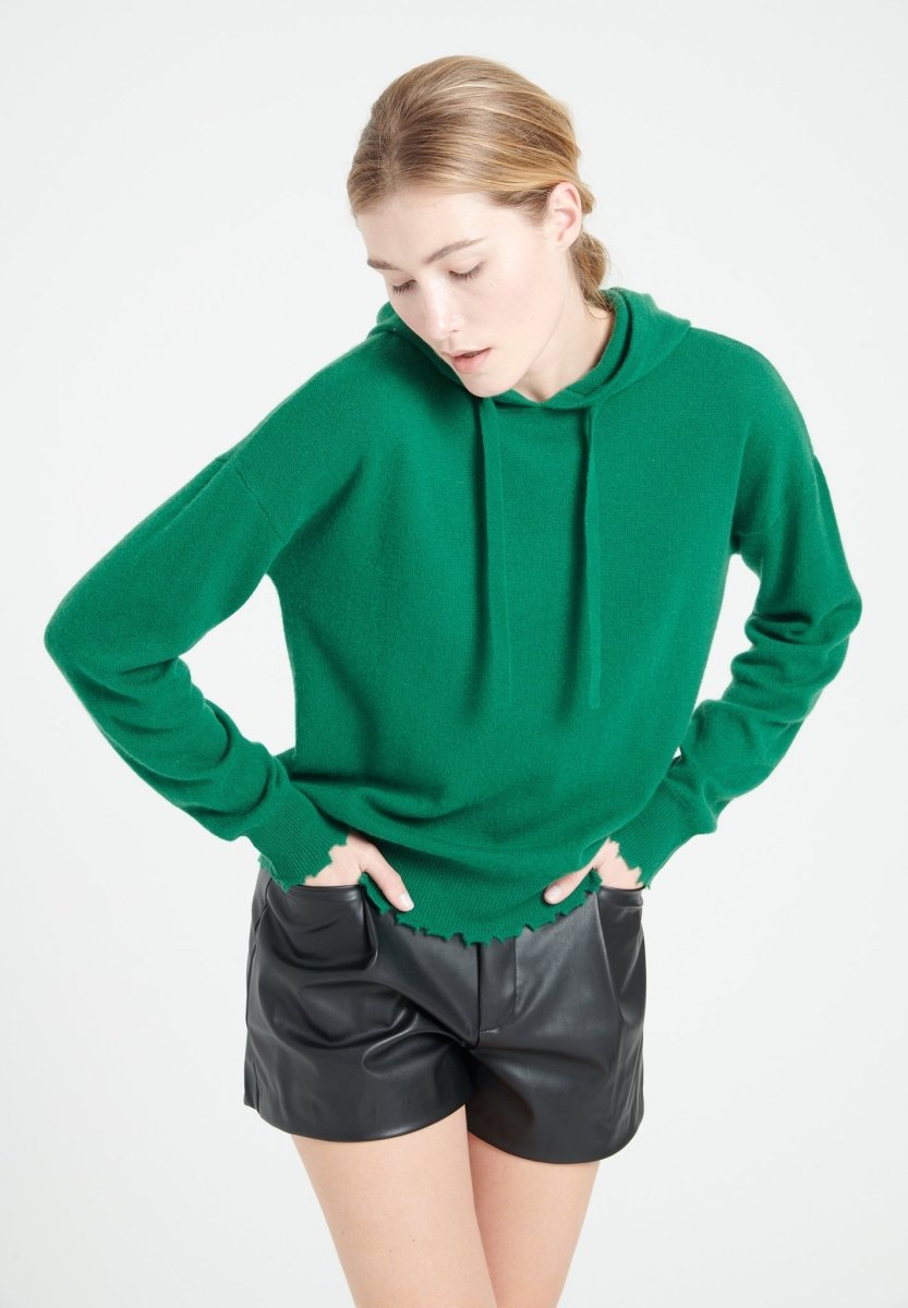 Sweat à capuche femme en cachemire vert émeraude - MIA 16