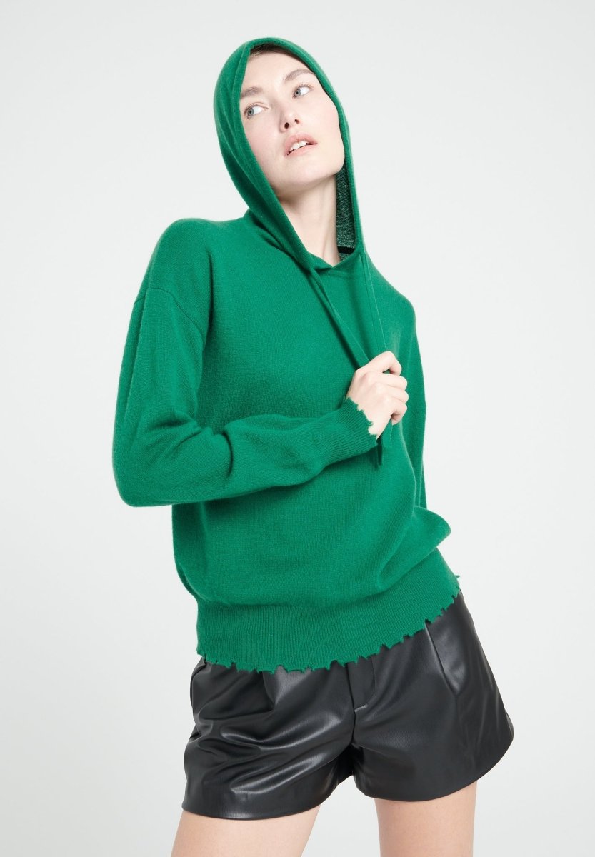Sweat à capuche femme en cachemire vert émeraude - MIA 16