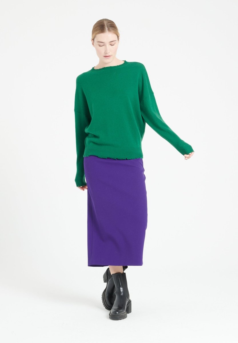 Pull col rond femme en cachemire vert émeraude - MIA 17