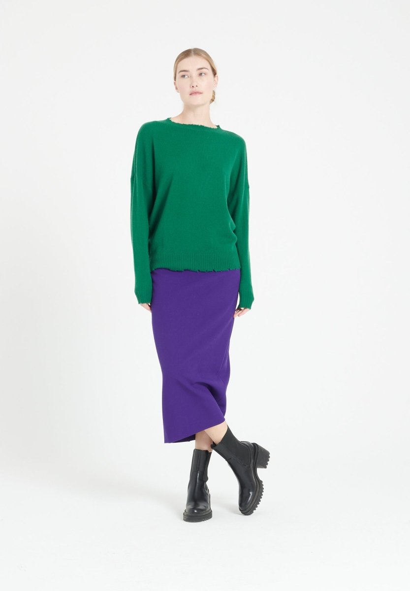 Pull col rond femme en cachemire vert émeraude - MIA 17