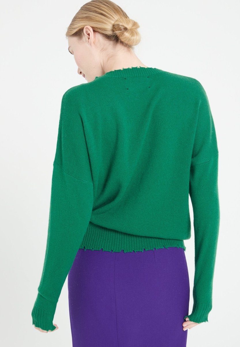 Pull col rond femme en cachemire vert émeraude - MIA 17